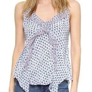 Rebecca Taylor  Ditsy Tulip Blue and White Silk Top size 8